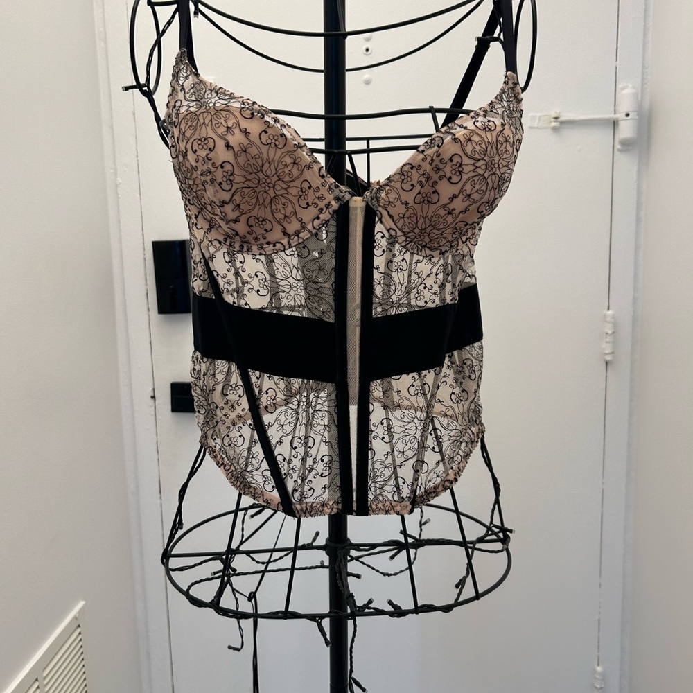 Sheer Lace Bustier Corset Top in Nude and Black